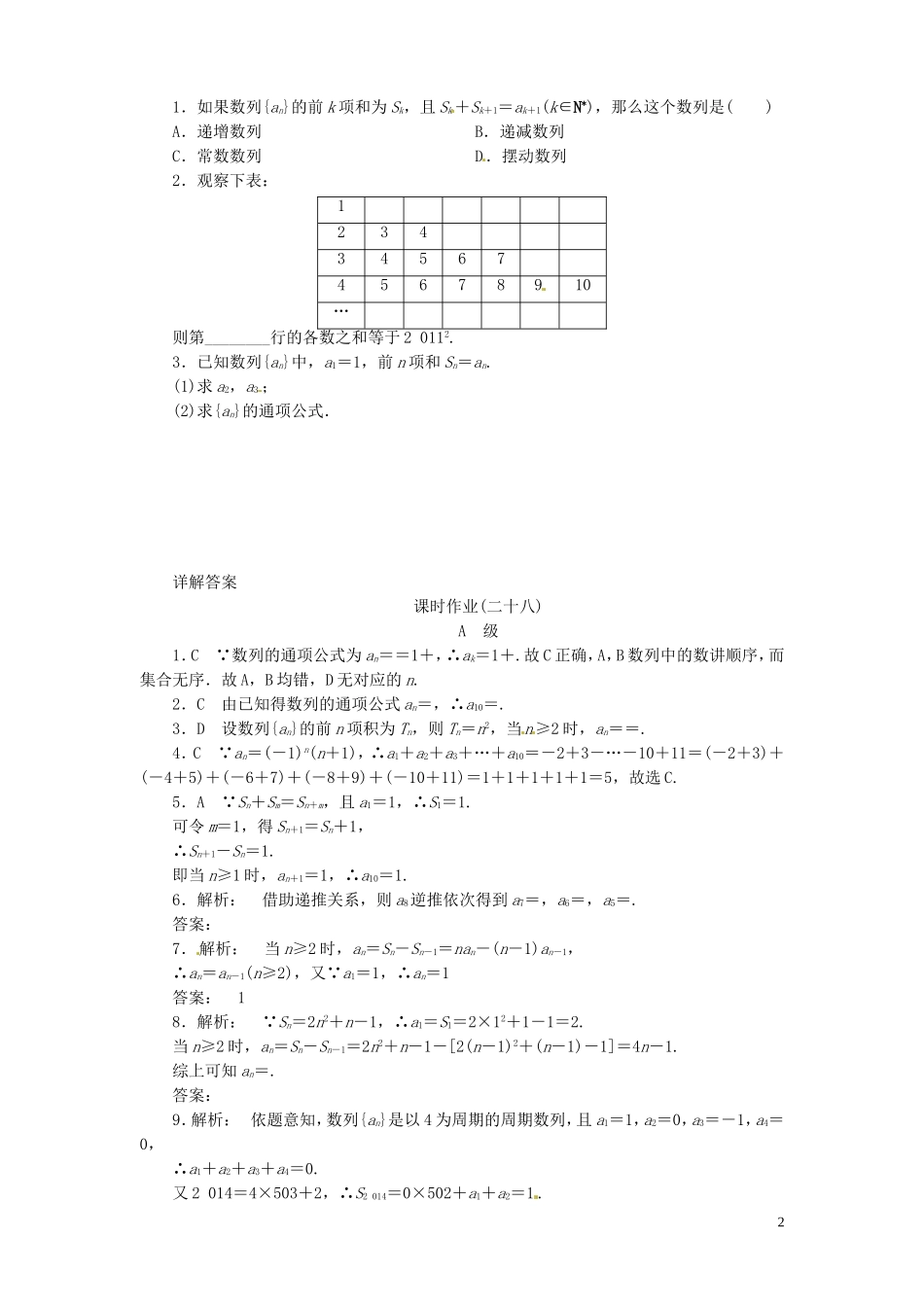 【金版新学案】高考数学总复习 课时作业28 数列的概念与简单表示法试题 文 新人教A版_第2页