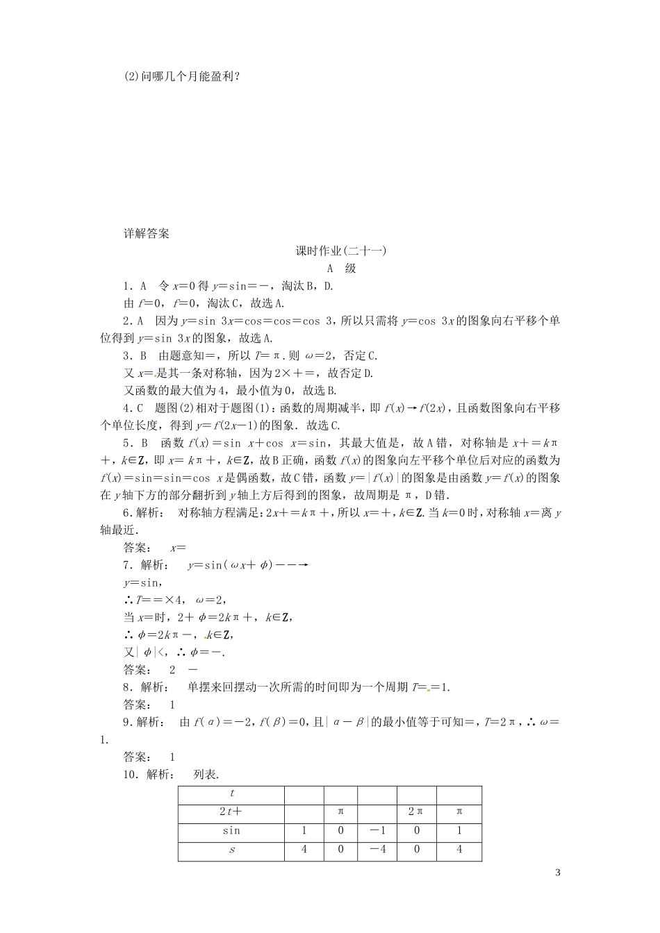 【金版新学案】高考数学总复习 课时作业21 函数y＝sin(ωx＋φ)的图象及三角函数模型的简单应用试题 文 新人教A版_第3页