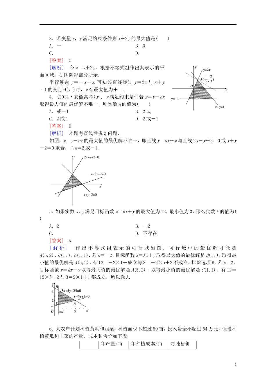 【走向高考】2016届高三数学一轮基础巩固 第7章 第3节 二元一次不等式(组)与简单的线性规划问题（含解析）北师大版_第2页