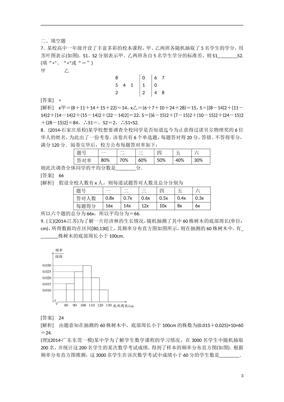 【走向高考】2016届高三数学一轮基础巩固 第10章 第2节 用样本估计总体（含解析）新人教B版_第3页