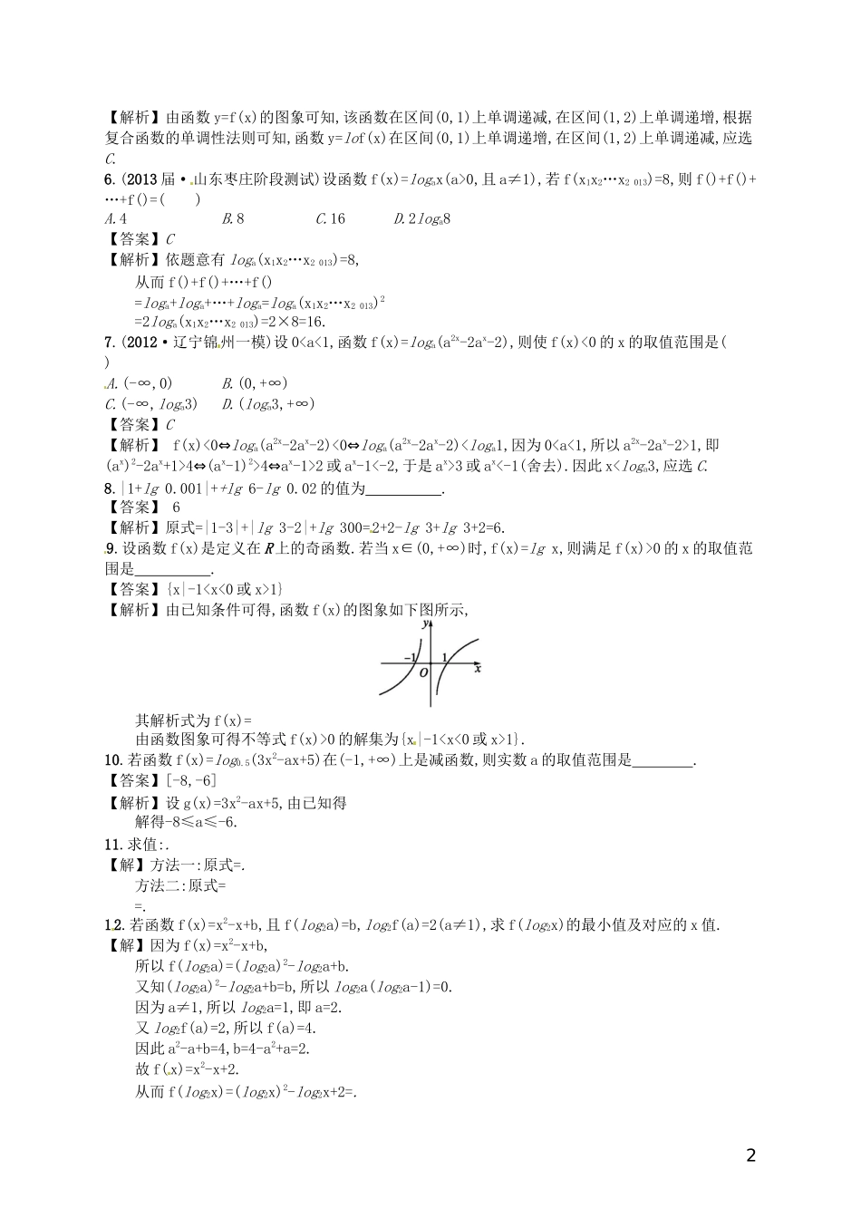 【赢在课堂】高考数学一轮复习 2.5对数与对数函数配套训练 理 新人教A版_第2页