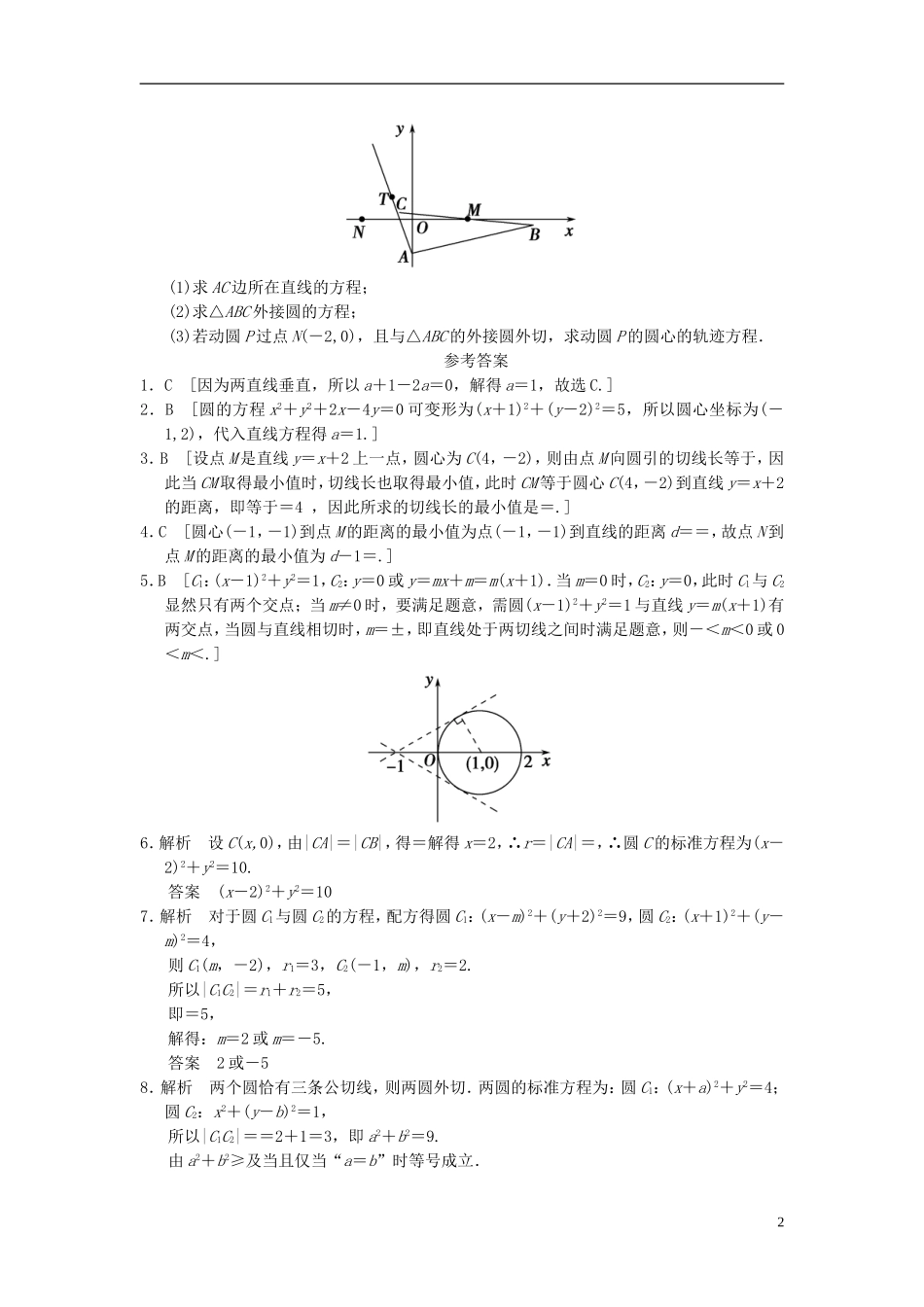 【拿高分，选好题第二波】（新课程）高中数学二轮复习精选《必考问题14 直线、圆及其交汇问题》训练14 新人教版_第2页