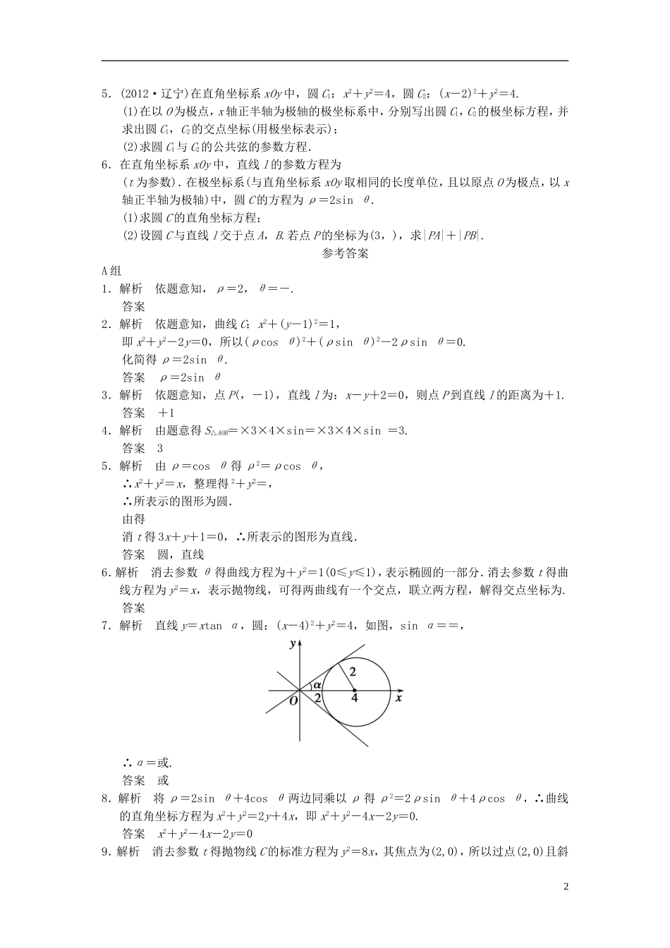 【拿高分，选好题第二波】（新课程）高中数学二轮复习精选《坐标系与参数方程》训练22 新人教版_第2页