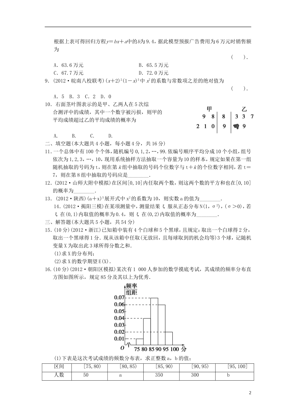 【拿高分，选好题第二波】（新课程）高中数学二轮复习 精选过关检测6 理 新人教版_第2页