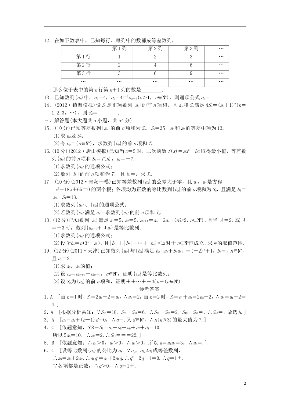 【拿高分，选好题第二波】（新课程）高中数学二轮复习 精选过关检测3数列 新人教版_第2页