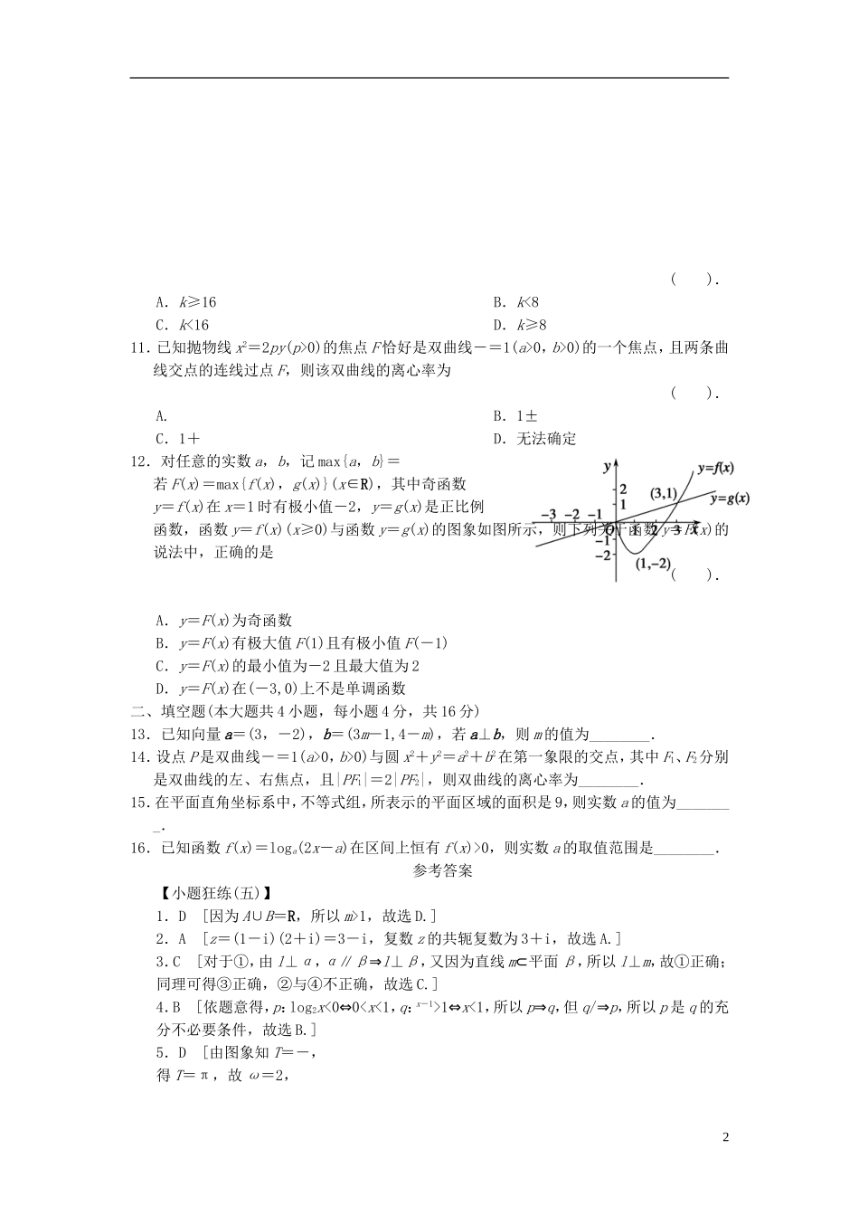 【拿高分，选好题第二波】（新课程）高中数学二轮复习 精选考前小题狂练5 新人教版_第2页