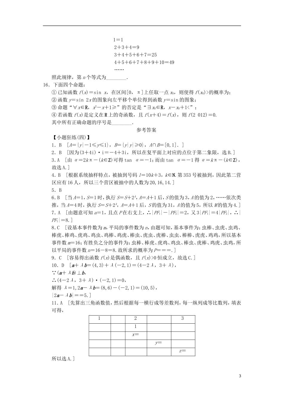 【拿高分，选好题第二波】（新课程）高中数学二轮复习 精选考前小题狂练4 新人教版_第3页
