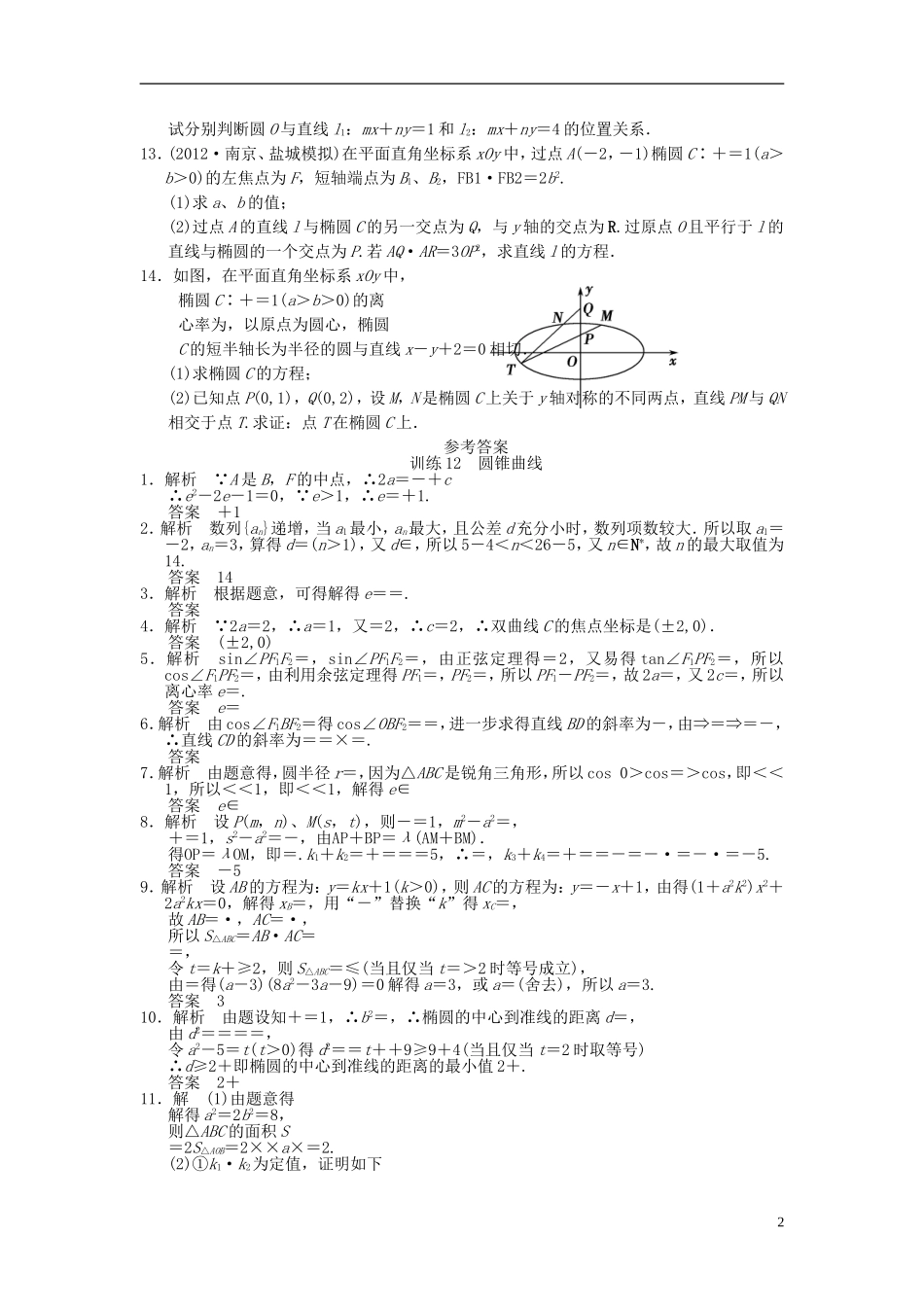 【拿高分，选好题第二波】（新课程）高中数学二轮复习 精选第一部分 25个必考问题 专项突破专题训练12圆锥曲线 苏教版_第2页