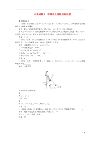 【拿高分，选好题第二波】（新课程）高中数学二轮复习 精选第一部分 25个必考问题 专项突破《必考问题9 不等式及线性规划问题》（命题方向把握+命题角度分析，含解析） 苏教版