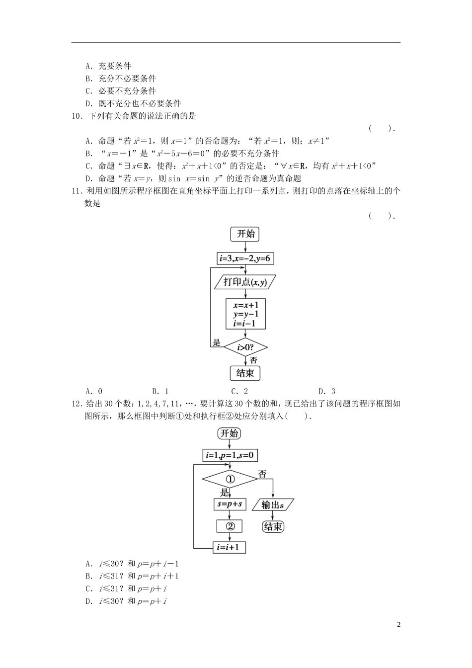 【拿高分，选好题第二波】（新课程）高中数学二轮复习 精选教材回扣保温特训1 集合、逻辑用语、算法、推理与证明 理 新人教版_第2页