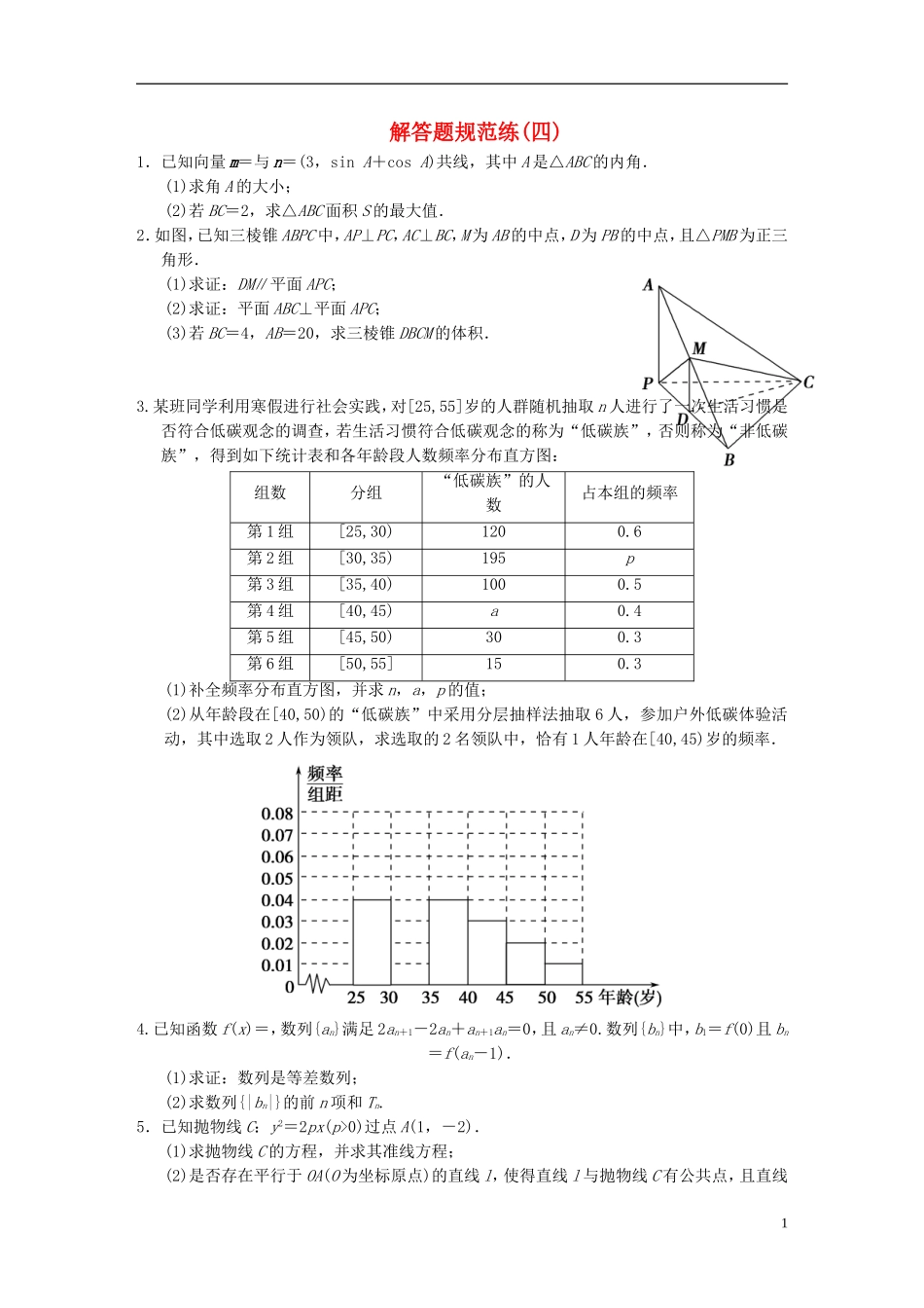 【拿高分，选好题第二波】（新课程）高中数学二轮复习 精选大题冲关解答题规范训练4 新人教版_第1页