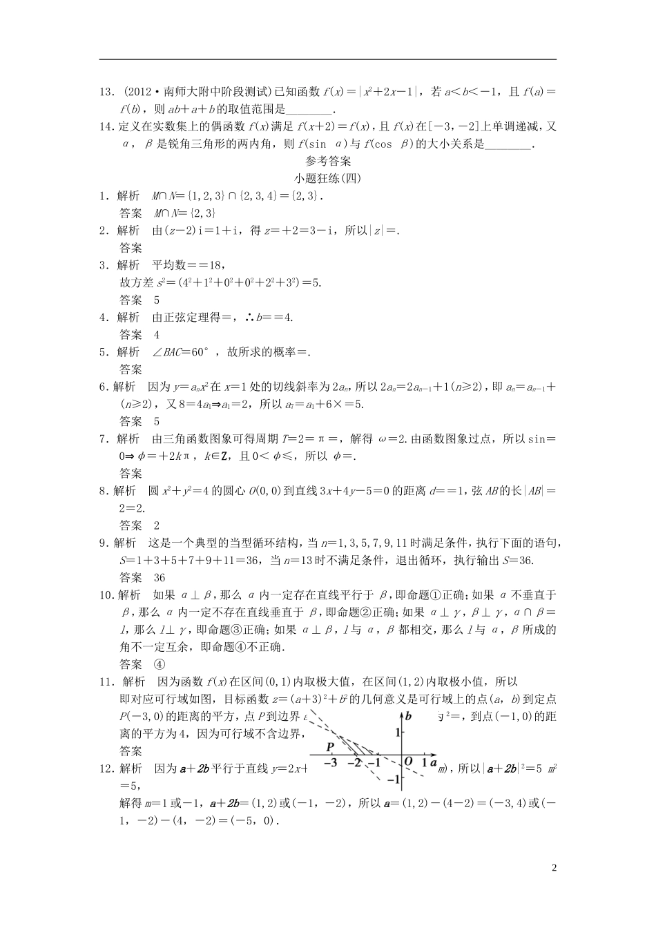 【拿高分 选好题】（新课程）高中数学二轮复习 精选考前小题狂练4 苏教版_第2页