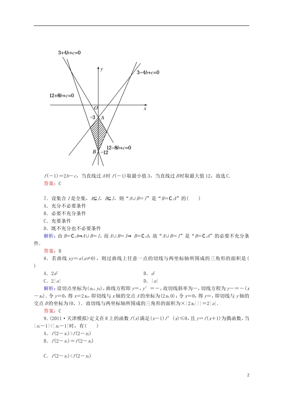 【名师一号】高三数学二轮复习 专题1综合测试题 理 人教版_第2页
