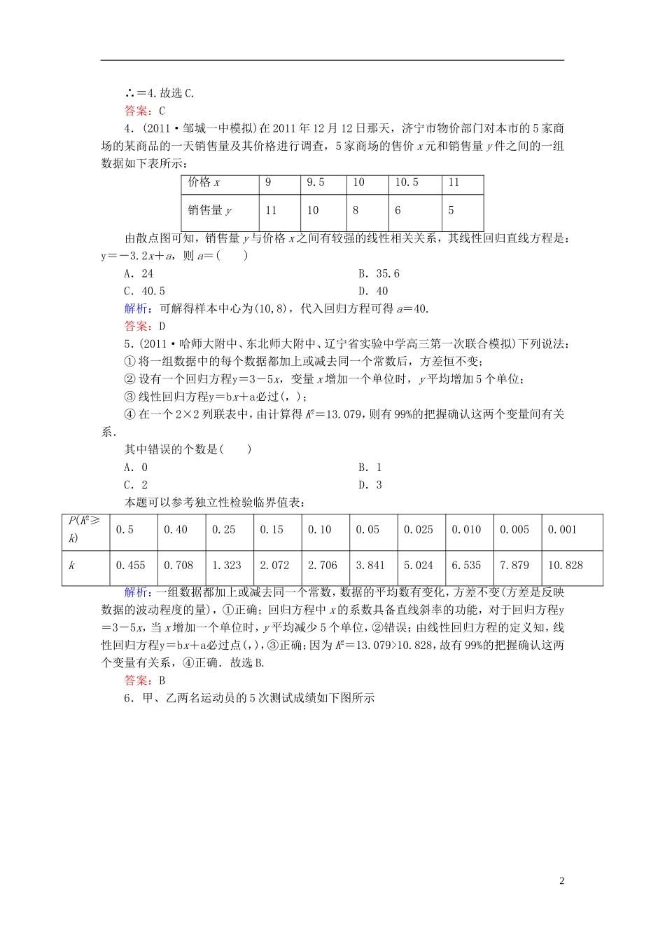 【名师一号】高三数学二轮复习 1-6-16统计、统计案例同步练习 理 人教版_第2页