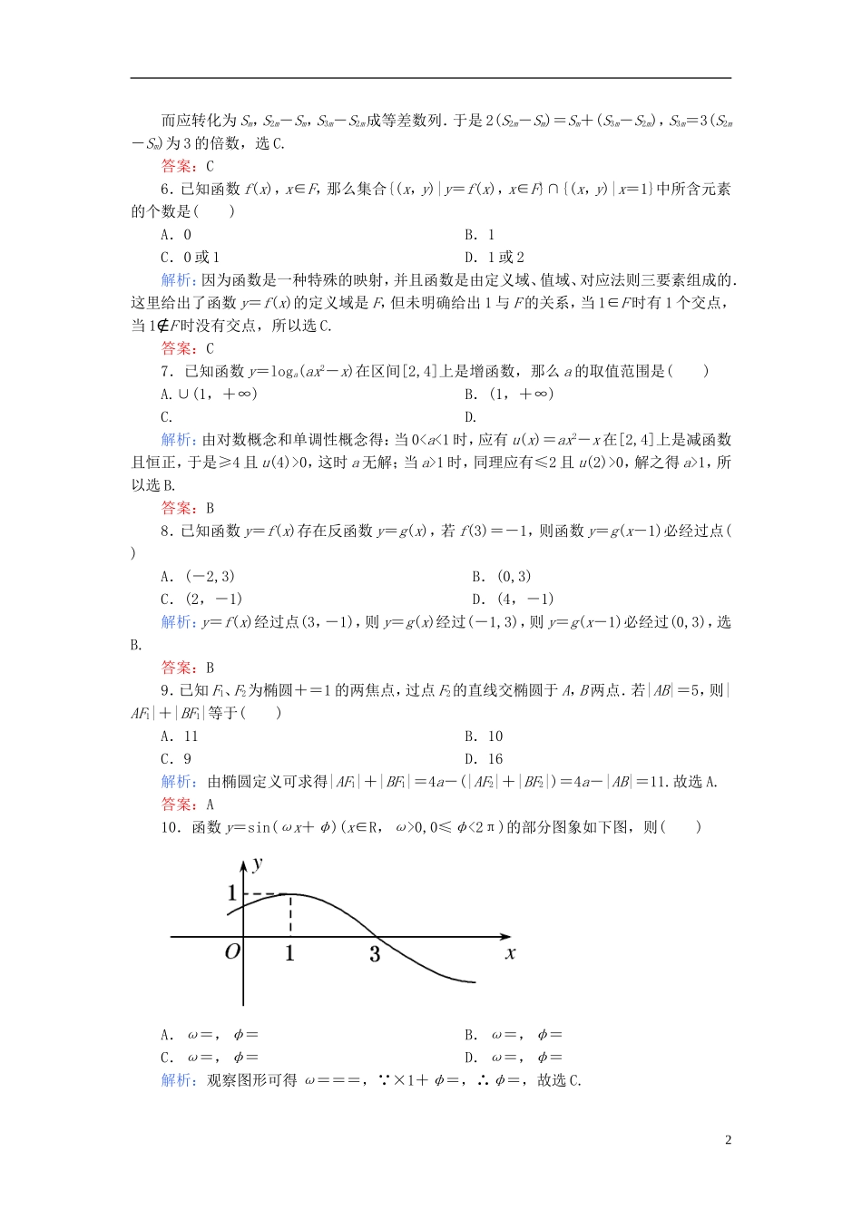 【名师一号】高三数学二轮复习 2-1-18直接对照型、概念辨析型、数形结合型同步练习 理 人教版_第2页