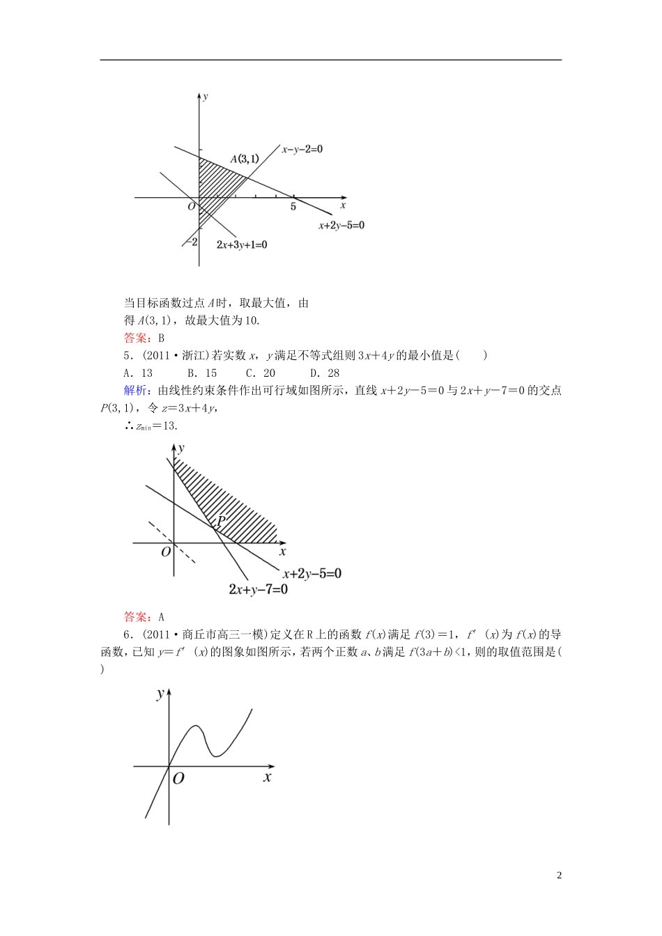 【名师一号】高三数学二轮复习 1-5-13一元二次不等式、线性规划、基本不等式及其应用同步练习 理 人教版_第2页