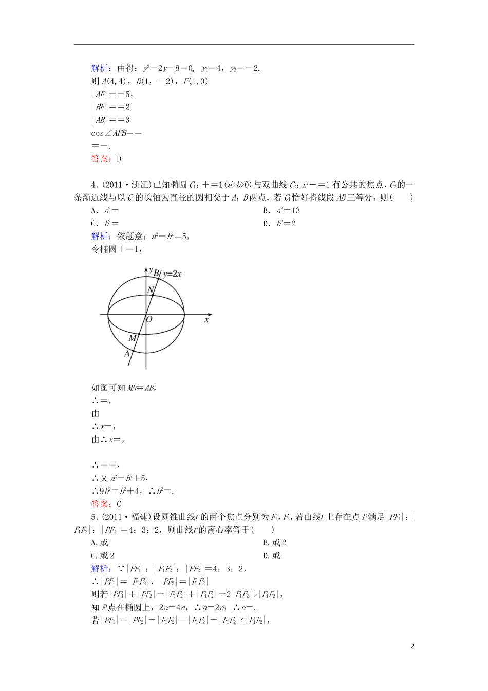 【名师一号】高三数学二轮复习 1-3-9椭圆、双曲线、抛物线同步练习 理 人教版_第2页