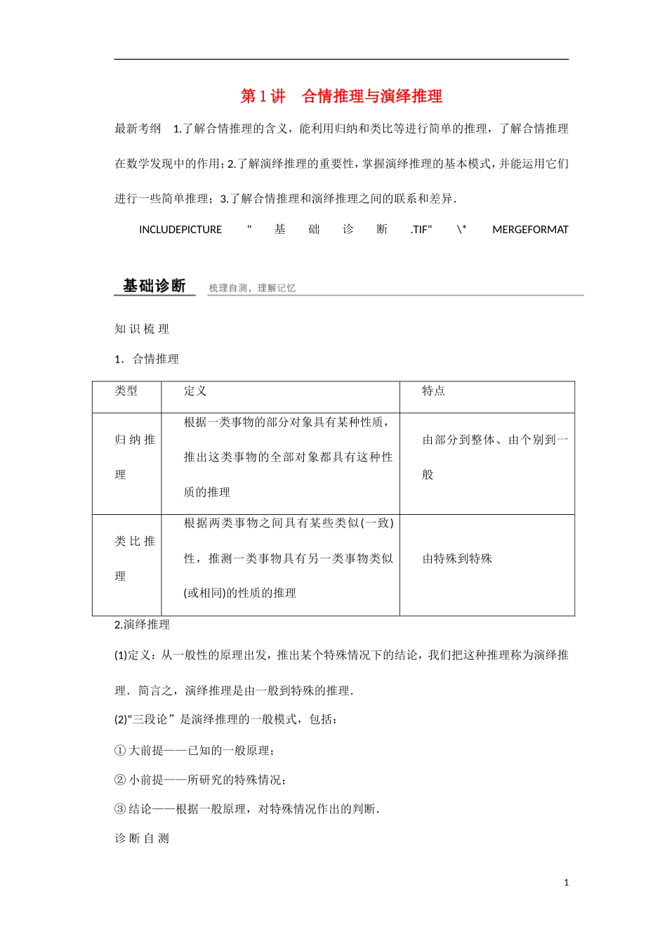 【创新设计】2016高考数学一轮复习 第十三章 第1讲 合情推理与演绎推理知识点 新人教A版 _第1页