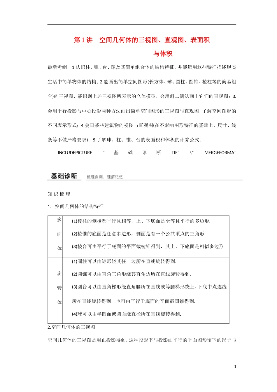 【创新设计】2016高考数学一轮复习 第八章 第1讲 空间几何体的三视图 直观图 表面积知识点 新人教A版 _第1页