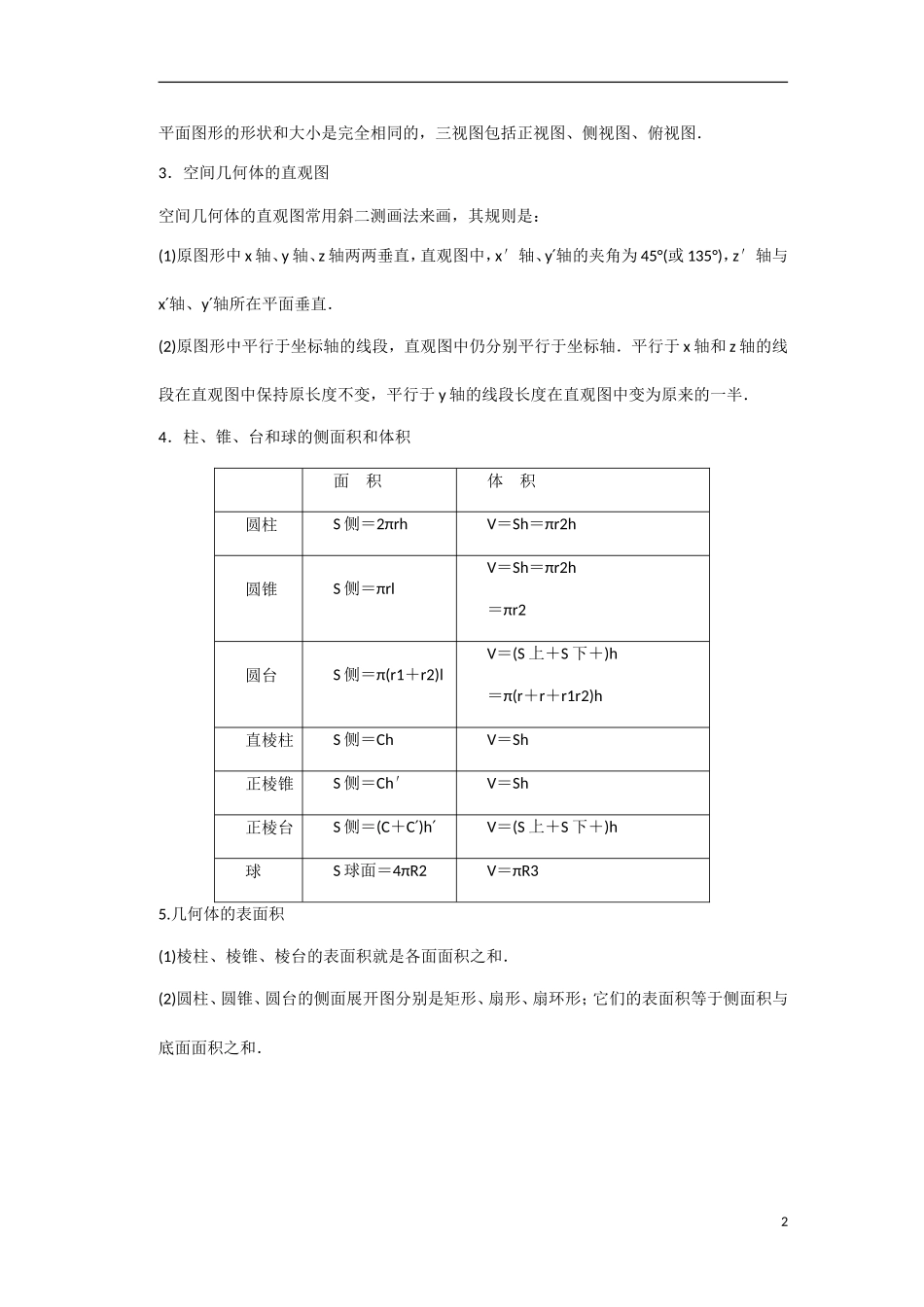 【创新设计】2016高考数学一轮复习 第八章 第1讲 空间几何体的三视图 直观图 表面积知识点 新人教A版 _第2页