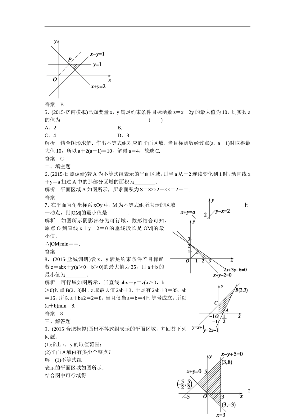 【创新设计】2016高考数学一轮复习 7-2 二元一次不等式(组)与简单的线性规划问题课时作业 新人教A版 _第2页