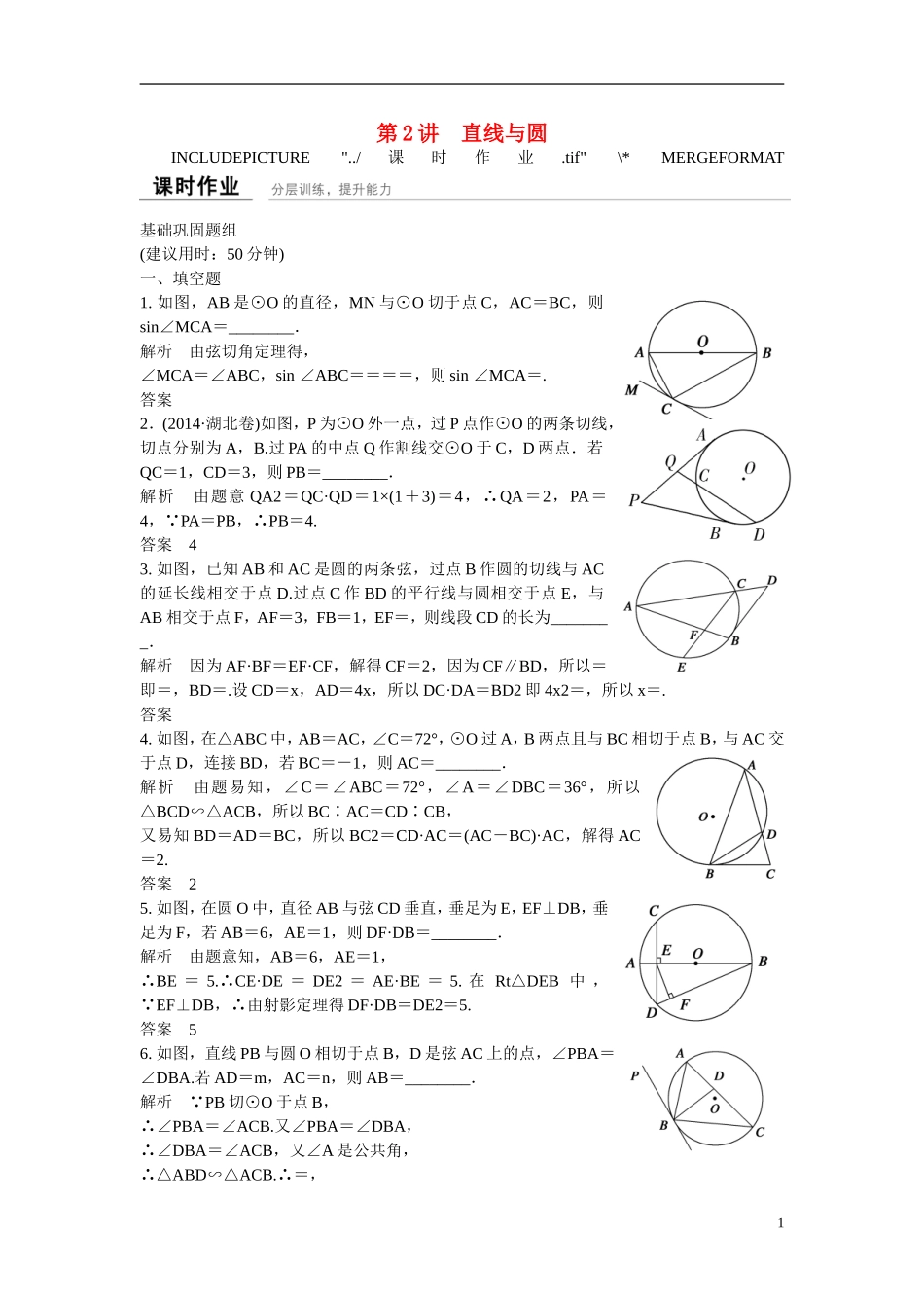【创新设计】2016高考数学一轮复习 2 直线与圆课时作业 新人教A版 _第1页