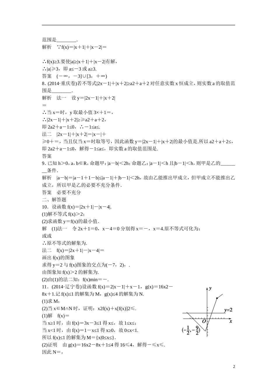 【创新设计】2016高考数学一轮复习 1不等式 含有绝对值的不等式课时作业 新人教A版 _第2页