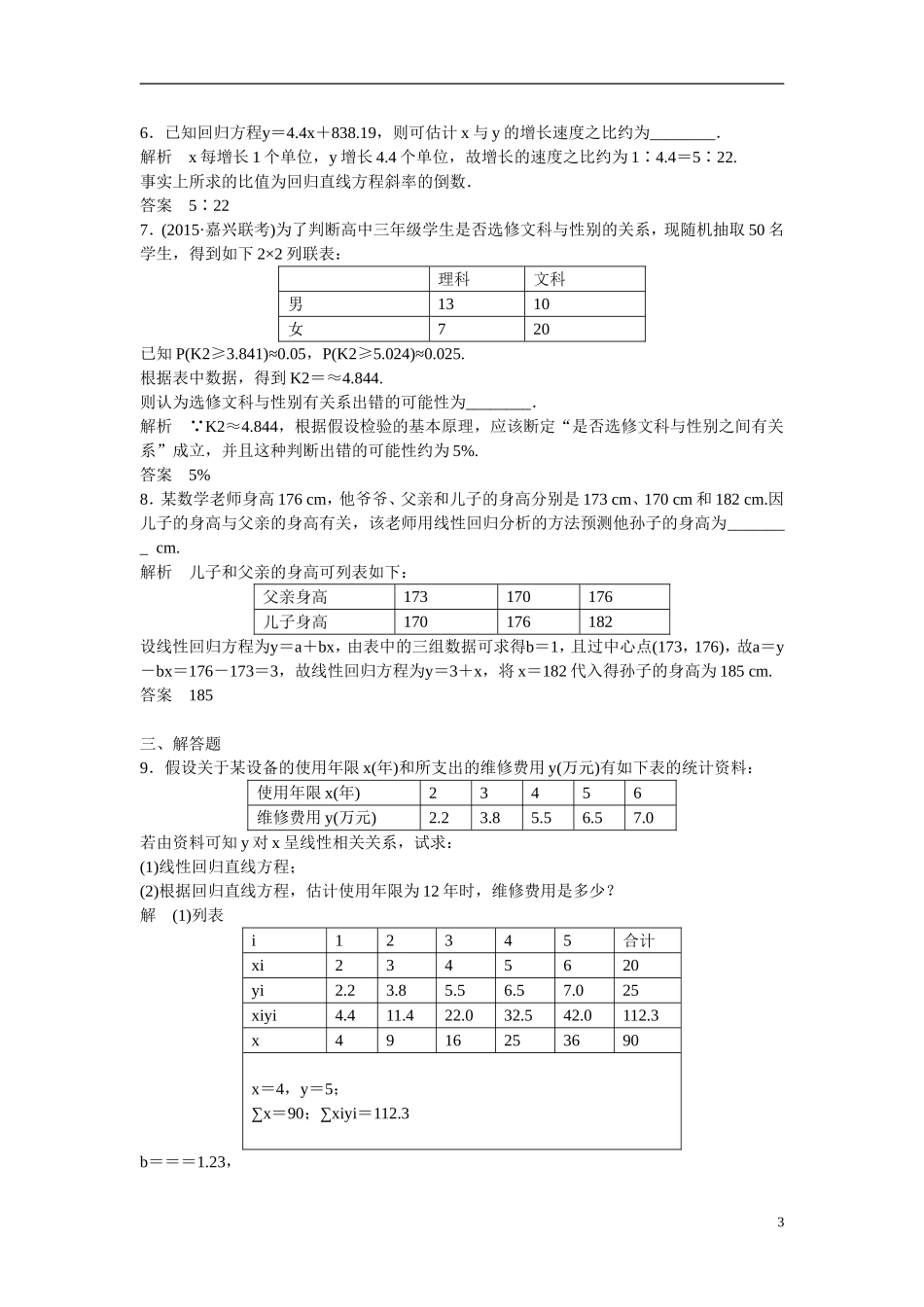 【创新设计】2016高考数学一轮复习 10-3 变量间的相关关系 统计案例课时作业 新人教A版 _第3页