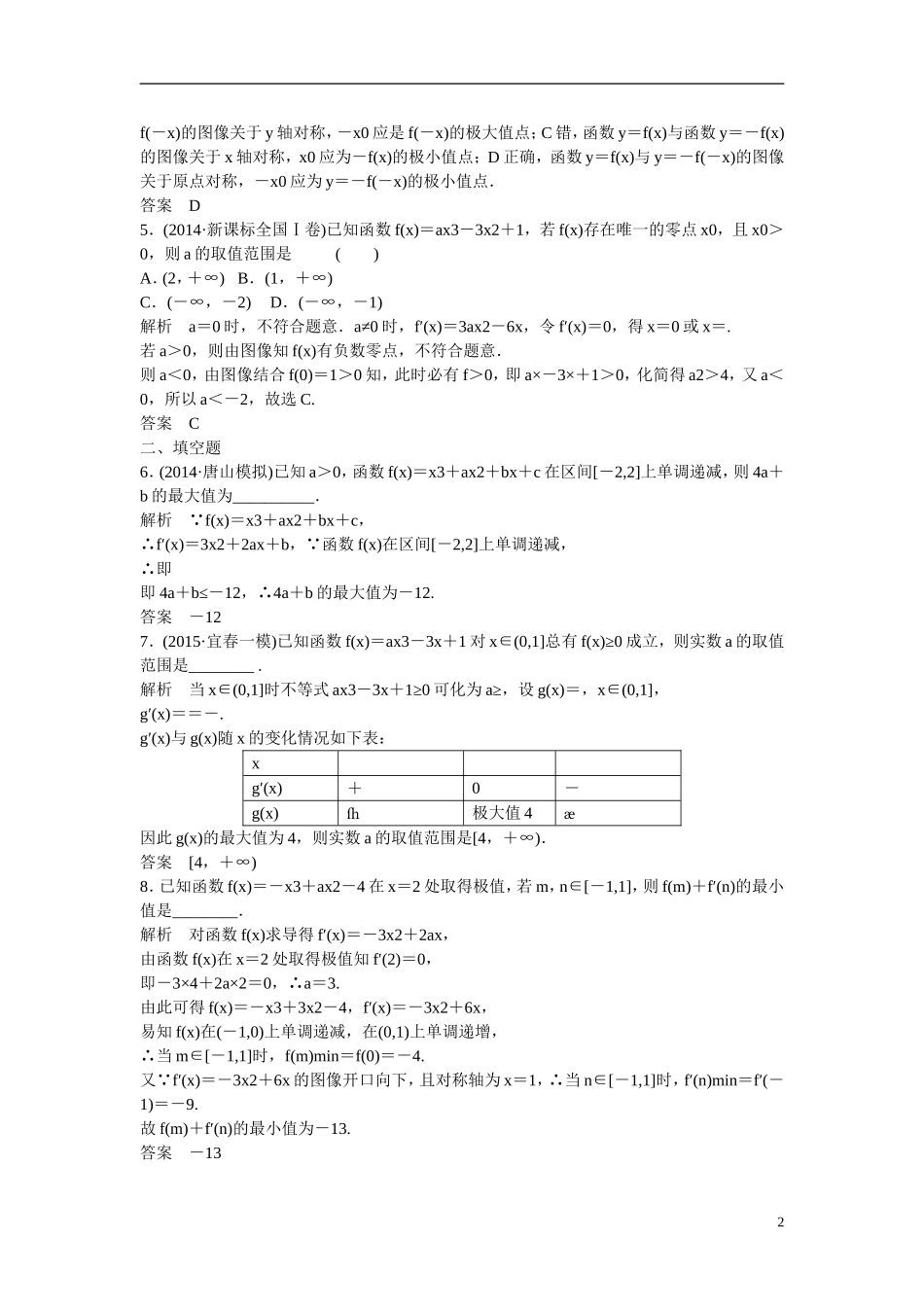 【创新设计】2016届高考数学一轮复习 3-3 导数的综合应用课时作业 理 北师大版_第2页