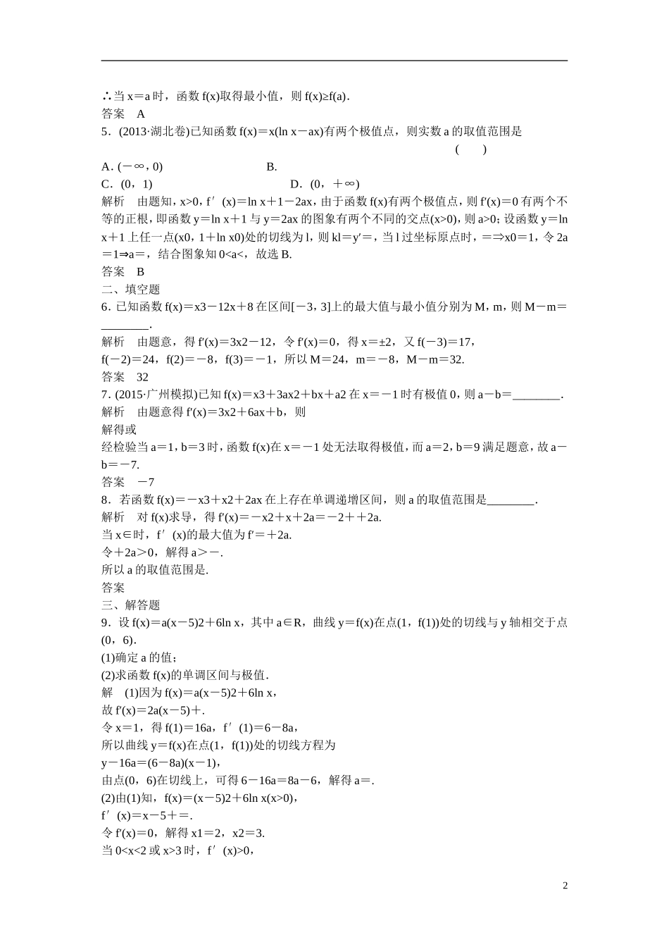 【创新设计】2016届高考数学一轮复习 3-2 导数与函数的单调性 极值 最值练习 理 新人教B版_第2页