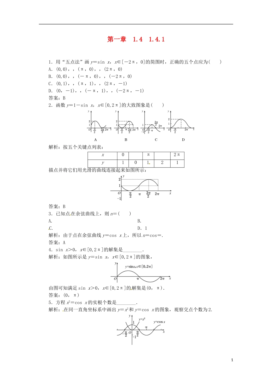 【优化指导】高中数学 1-4-1课时演练（含解析）新人教版必修4_第1页