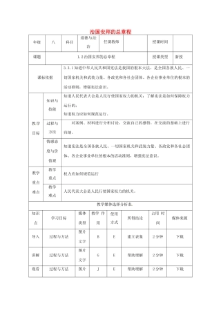陕西省石泉县八年级道德与法治下册 第一单元 坚持宪法至上 第一课 维护宪法权威 第2框 治国安邦的总章程教学设计 新人教版教材-新人教版教材初中八年级下册政治教学设计