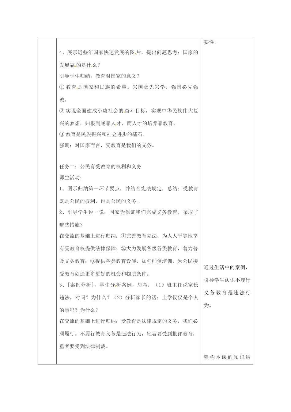 陕西省石泉县八年级道德与法治上册 第四单元 人身权、受教育权：美好生活最相关 第8课 受教育 为幸福生活奠基 第1框 教育是今天更是明天教学设计 鲁人版教材六三制-鲁人版教材初中八年级上册政治教学设计_第3页