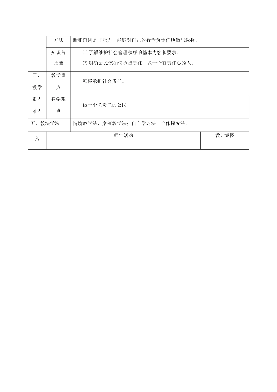 陕西省石泉县九年级政治全册 第一单元 在社会生活中承担责任 第2课 在承担责任中成长 第3框 让社会投给我赞成票教学设计1 鲁教版教材-鲁教版教材初中九年级全册政治教学设计_第2页
