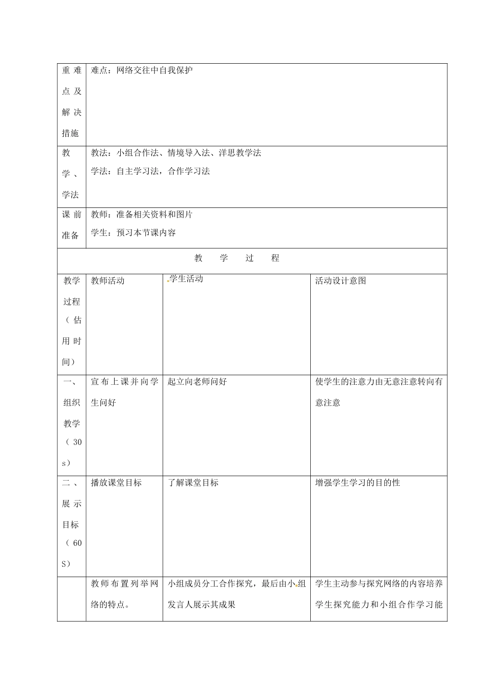 重庆市黔江实验中学八年级政治《网络交往新空间》教学设计2 新人教版教材_第2页