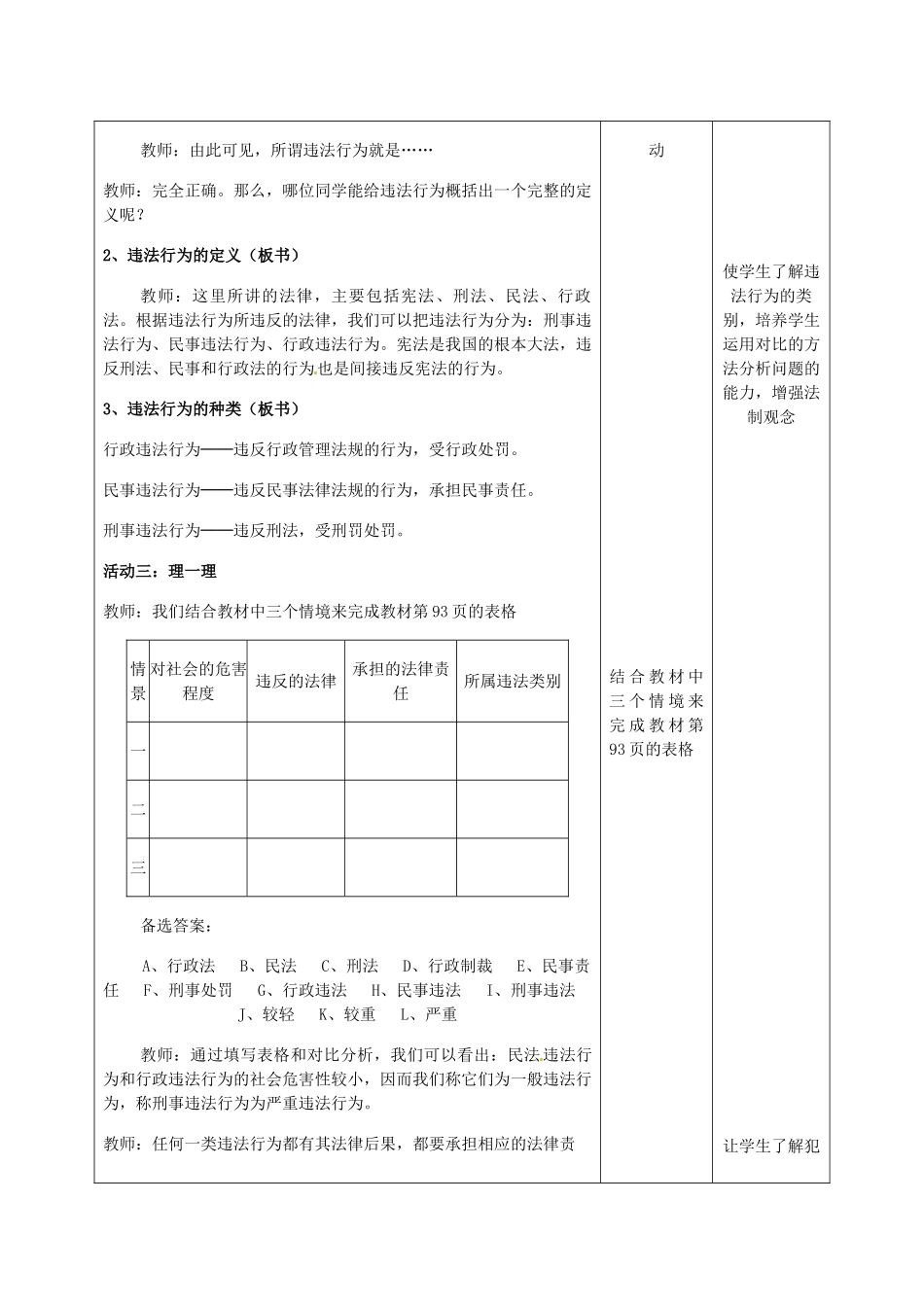 重庆市大坪中学七年级政治下册 4.7.2 法不可违教学设计 新人教版教材_第2页