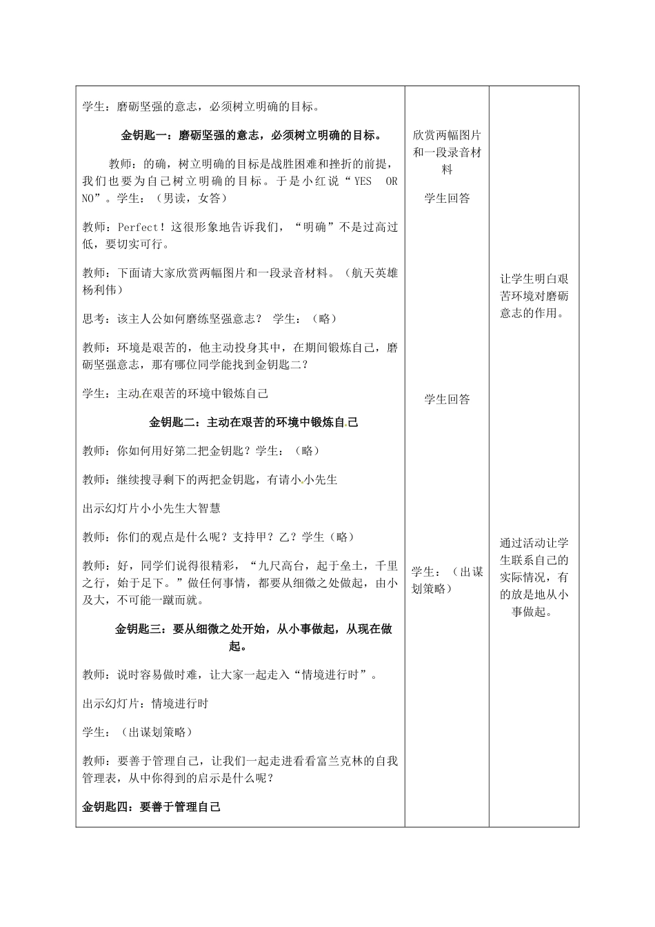 重庆市大坪中学七年级政治下册 3.6.2 钢铁是这样炼成的教学设计 新人教版教材_第3页