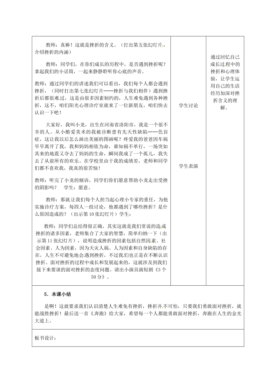 重庆市大坪中学七年级政治下册 3.5.1 人生难免有挫折教学设计 新人教版教材_第2页