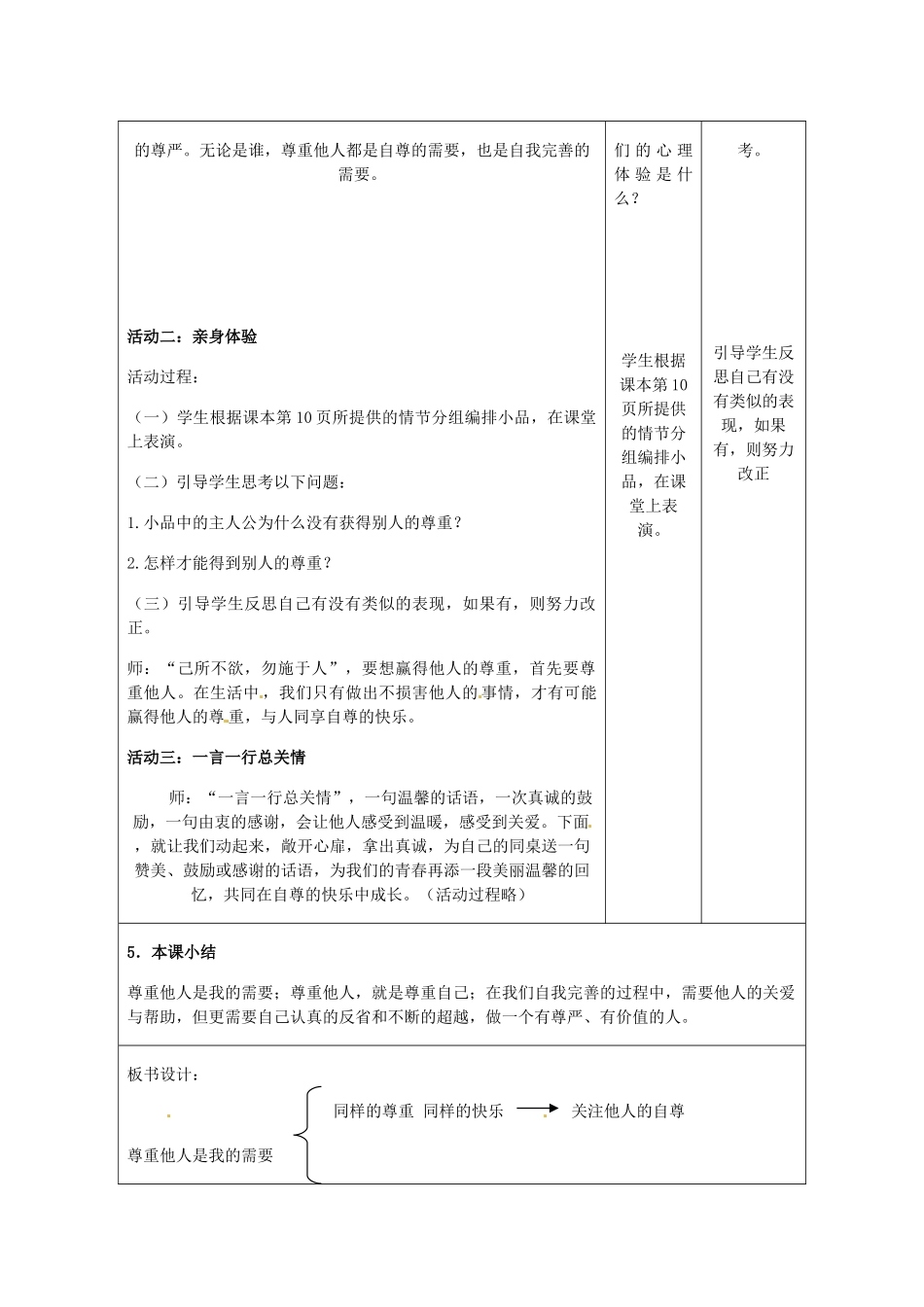 重庆市大坪中学七年级政治下册 1.1.2 尊重他人是我的需要教学设计 新人教版教材_第2页