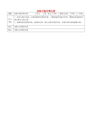 秋八年级道德与法治上册 第一单元 做人之本 1.1 自尊自爱 第二框 知耻才能自尊自爱教学设计 粤教版教材-粤教版教材初中八年级上册政治教学设计
