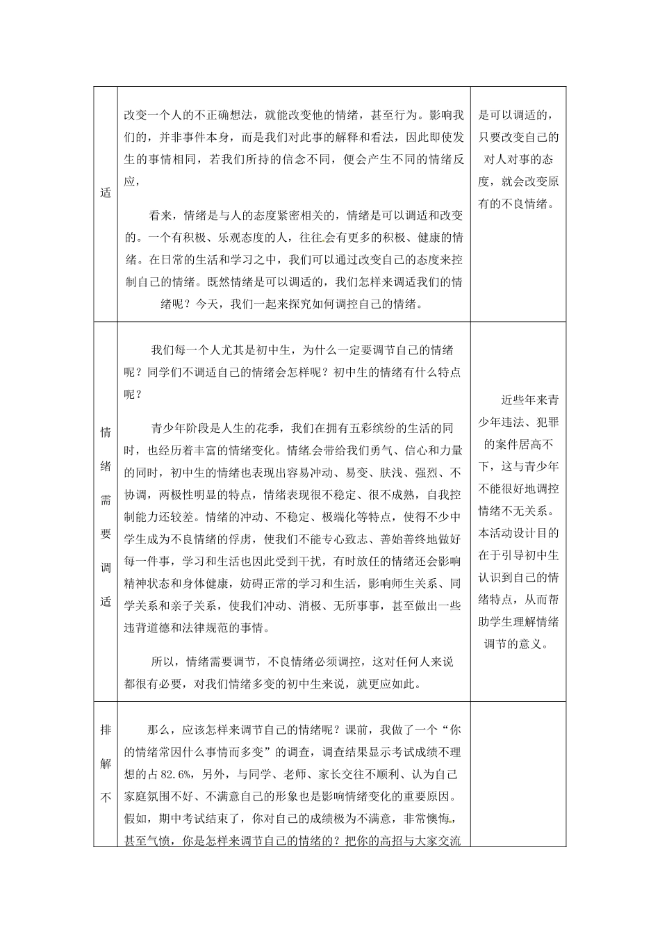 浙江省衢州市开化县池淮镇初级中学七年级思品上册 第六课 第二框 学会调控情绪教学设计 新人教版教材_第2页