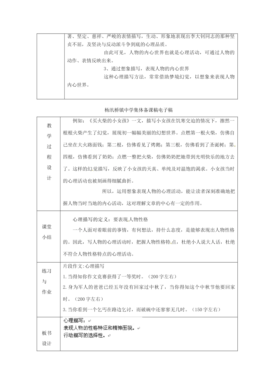 浙江省绍兴县杨汛桥镇中学七年级语文上册《心理描写》教学案 人教新课标版教材_第2页