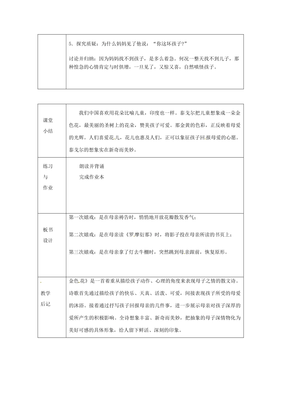 浙江省绍兴县杨汛桥镇中学七年级语文上册 《金色花》教学案 人教新课标版教材_第2页