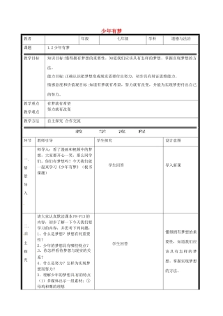 时代 第2框 少年有梦电子教学设计 新人教版教材-新人教版教材初中七年级上册政治教学设计