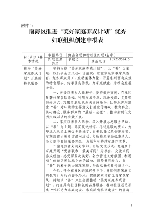 南海区推进“美好家庭养成计划”优秀(狮山联和社区)