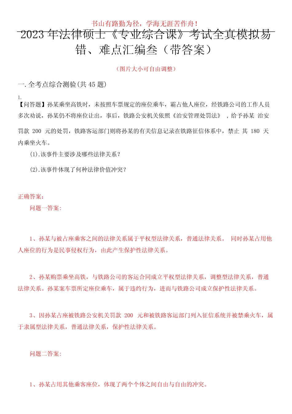 2023年法律硕士《专业综合课》考试全真模拟易错、难点汇编叁(带答案_第1页