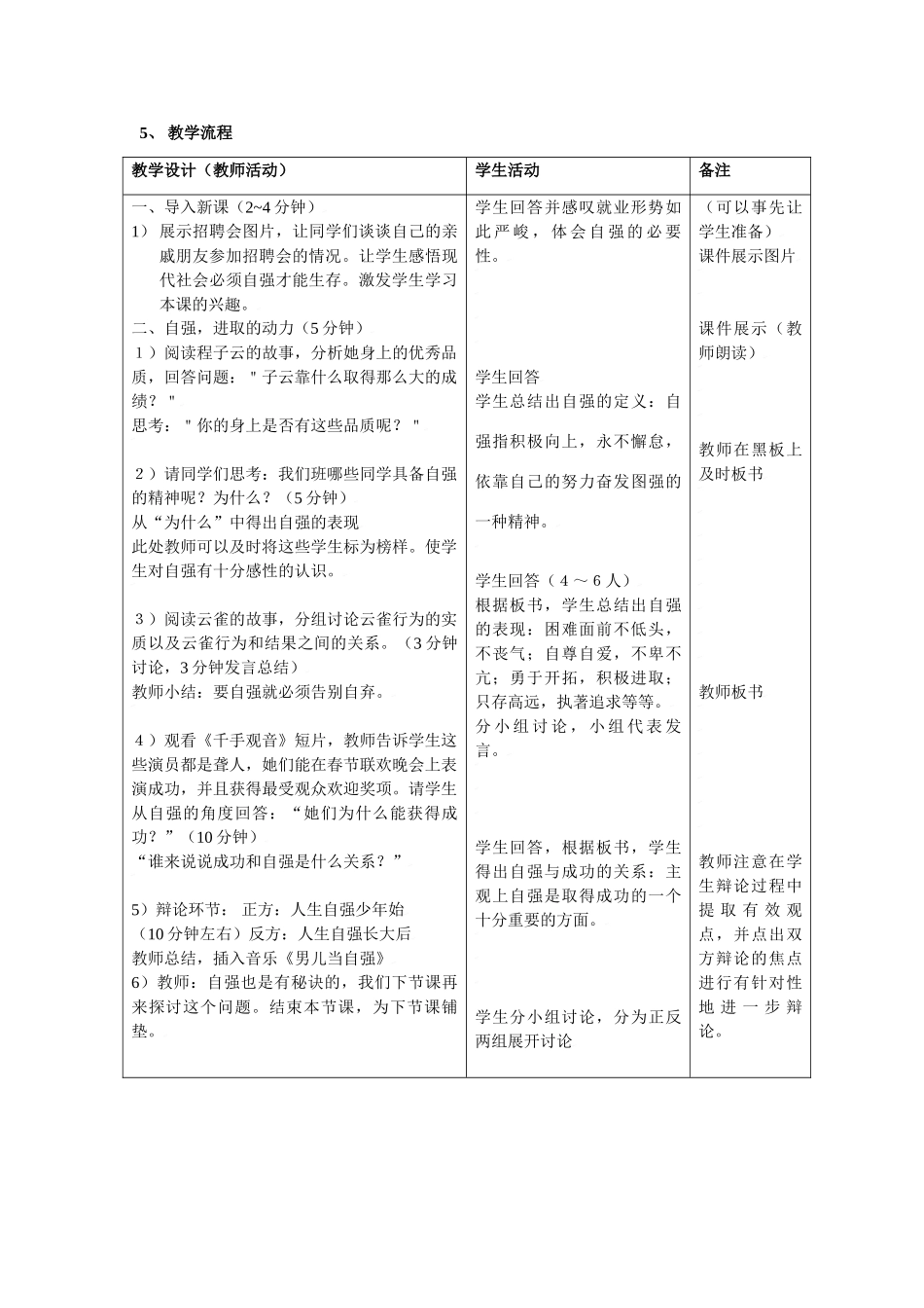 思想品德：人教版教材新课标七年级下第四课 人生当自强教学设计_第2页