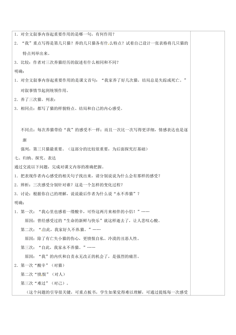 山西省忻州市第六中学七年级语文下册 猫教学设计 新人教版教材_第2页