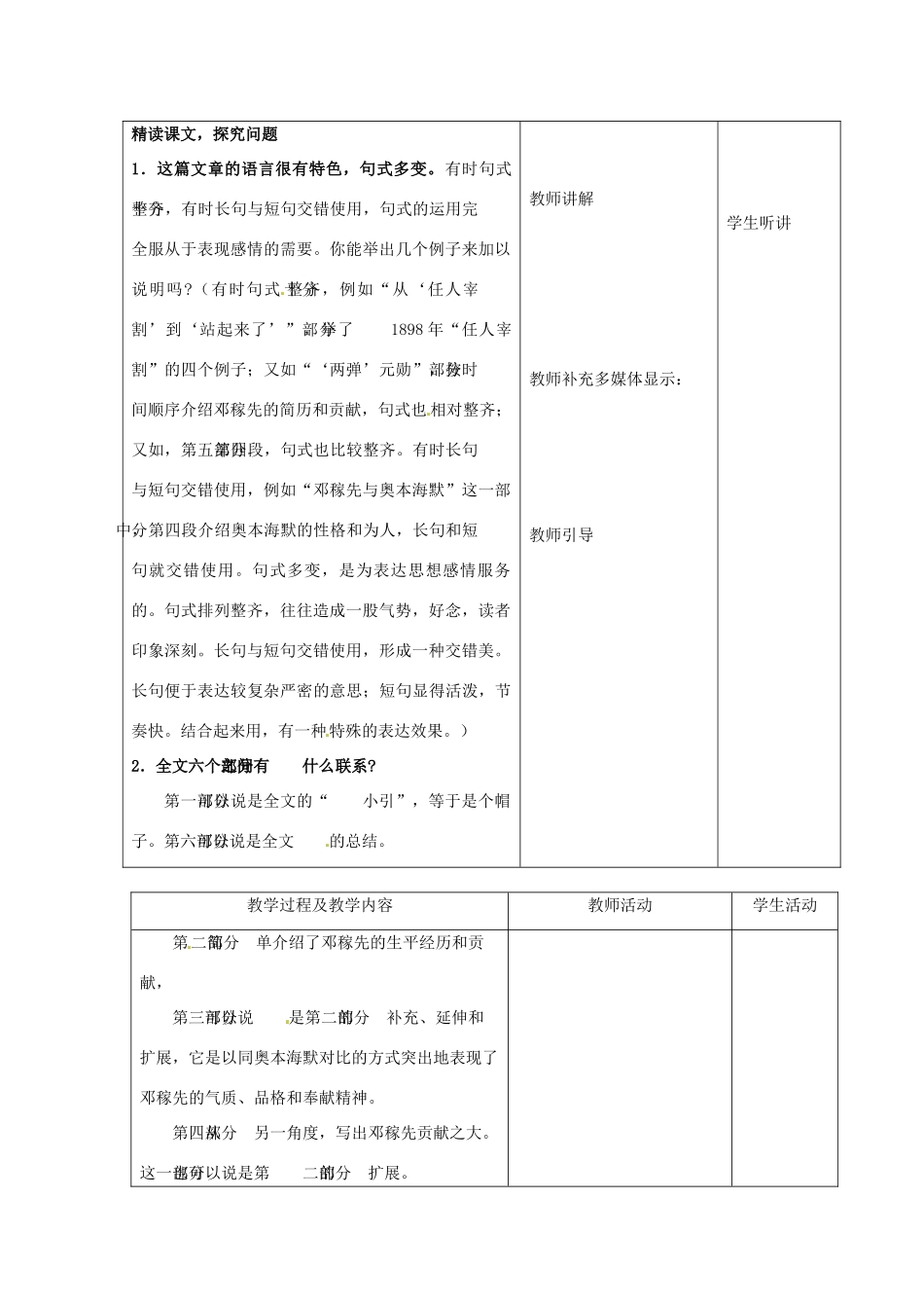 山东省青岛市平度市灰埠镇灰埠中学七年级语文下册《第11课 邓稼先》教学设计1 新人教版教材_第2页