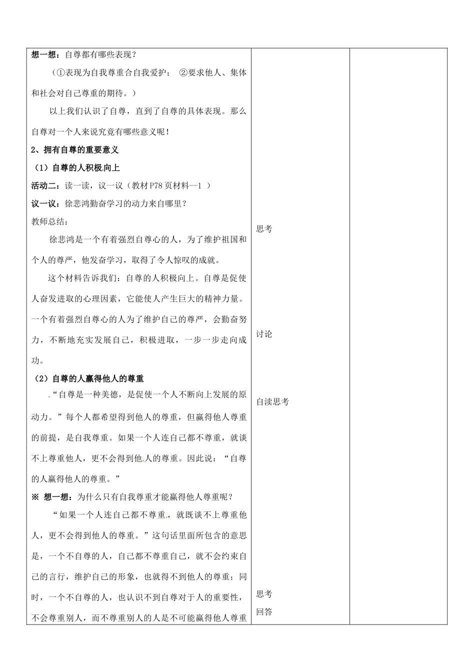 山东省郯城县第三初级中学七年级政治上册《做自尊自信的人》教学设计 新人教版教材_第2页
